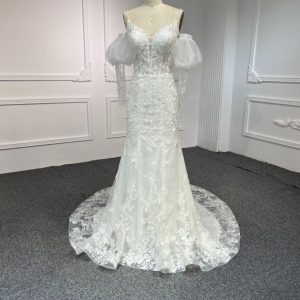 BYG#LB43 DEEP V NECKLINE MERMAID WEDDING DRESS WITH SMALL SHOULDER STRAP