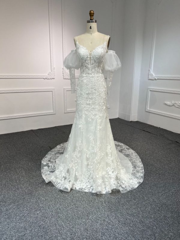 BYG#LB43 DEEP V NECKLINE MERMAID WEDDING DRESS WITH SMALL SHOULDER STRAP