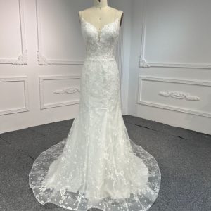 BYG#LB44 DEEP V NECKLINE MERMAID WEDDING DRESS WITH SMALL SHOULDER STRAP