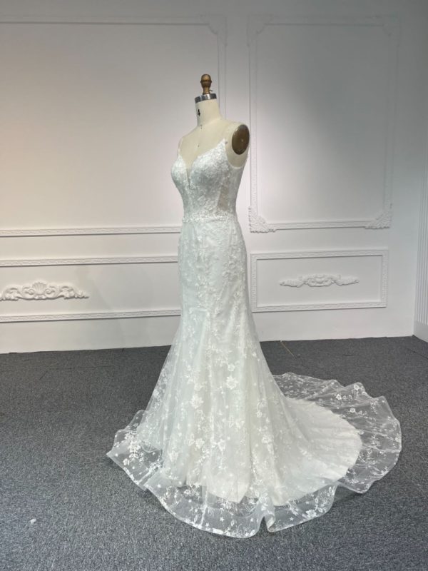 BYG#LB44 DEEP V NECKLINE MERMAID WEDDING DRESS WITH SMALL SHOULDER STRAP - Image 2