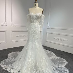 BYG#LB47 LACE BEADINGS MERMAID DRESS WEDDING DRESS WITH LONG SLEEVE