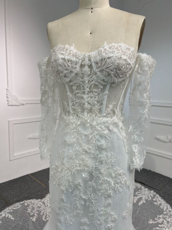 BYG#LB47 LACE BEADINGS MERMAID DRESS WEDDING DRESS WITH LONG SLEEVE - Image 2