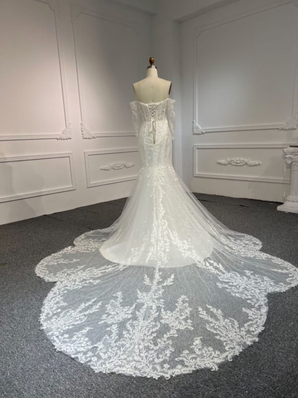 BYG#LB47 LACE BEADINGS MERMAID DRESS WEDDING DRESS WITH LONG SLEEVE - Image 3
