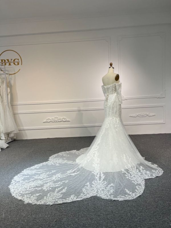 BYG#LB47 LACE BEADINGS MERMAID DRESS WEDDING DRESS WITH LONG SLEEVE - Image 4