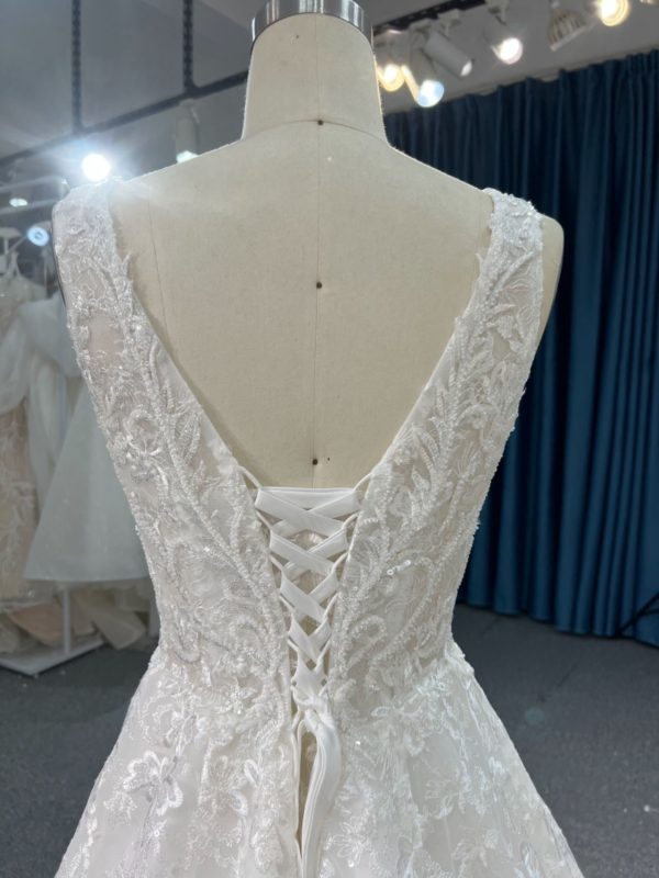 BYG #Y2305 BEADS DEEP V NECK LACE UP A LINE WEDDING DRESS - Image 5
