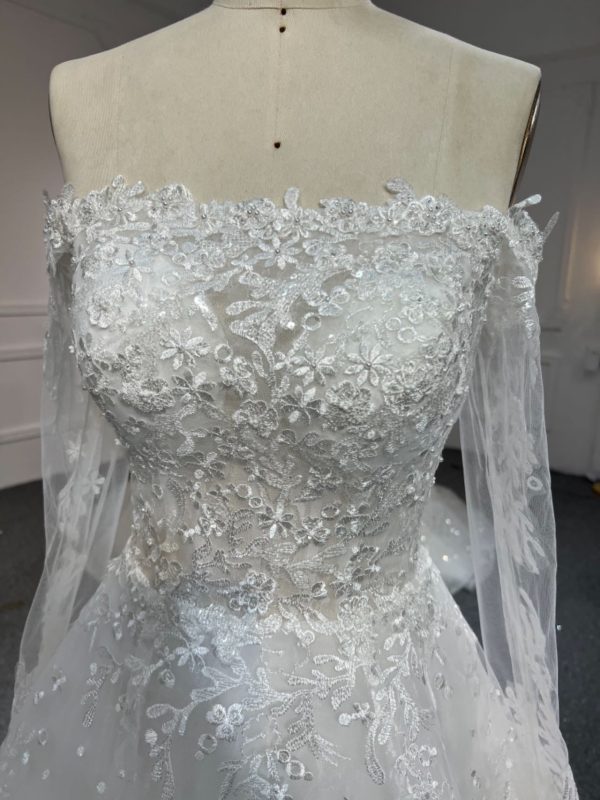 BYG#Y2306 long sleeve one shoulder LACE BEADINGS A LINE WEDDING DRESS - Image 3