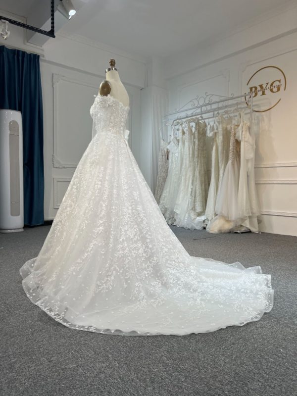 BYG#Y2306 long sleeve one shoulder LACE BEADINGS A LINE WEDDING DRESS - Image 2