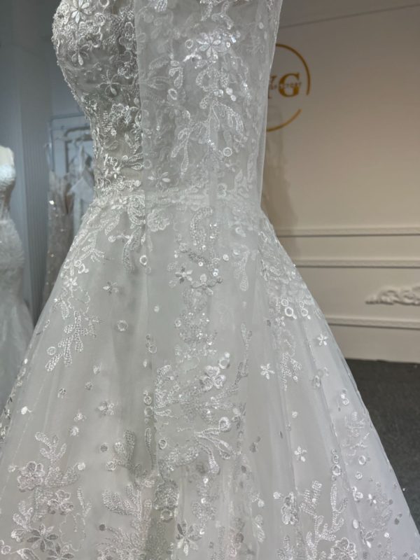 BYG#Y2306 long sleeve one shoulder LACE BEADINGS A LINE WEDDING DRESS - Image 5