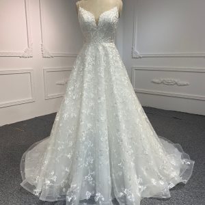 BYG#Y2307 LACE BEADINGS A LINE WEDDING DRESS WITH SMALL SHOULDER STRAP.