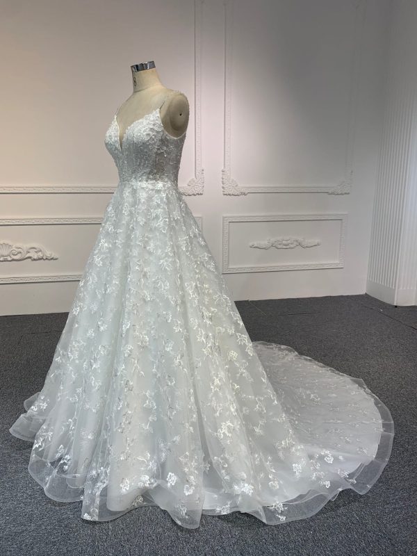 BYG#Y2307 LACE BEADINGS A LINE WEDDING DRESS WITH SMALL SHOULDER STRAP. - Image 2