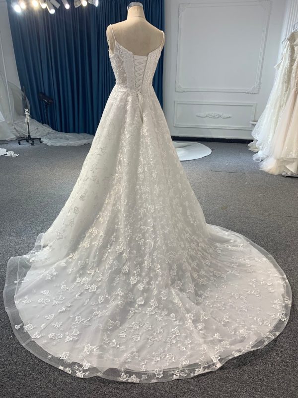 BYG#Y2307 LACE BEADINGS A LINE WEDDING DRESS WITH SMALL SHOULDER STRAP. - Image 3