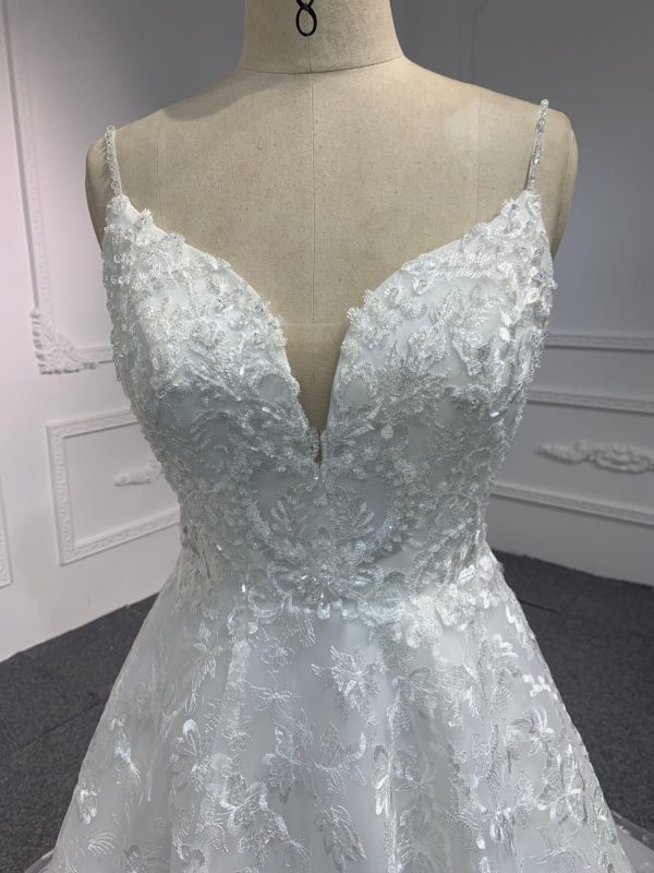 BYG#Y2307 LACE BEADINGS A LINE WEDDING DRESS WITH SMALL SHOULDER STRAP. - Image 4