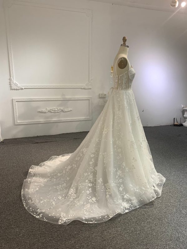 BYG#Y2309 LACE BEADINGS A LINE WEDDING DRESS WITH SMALL SHOULDER STRAP. - Image 3