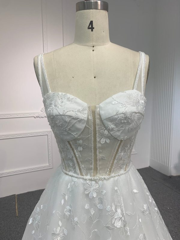 BYG#Y2309 LACE BEADINGS A LINE WEDDING DRESS WITH SMALL SHOULDER STRAP. - Image 4