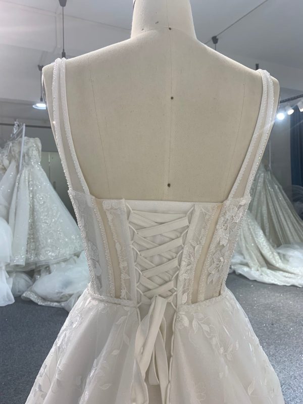 BYG#Y2309 LACE BEADINGS A LINE WEDDING DRESS WITH SMALL SHOULDER STRAP. - Image 5