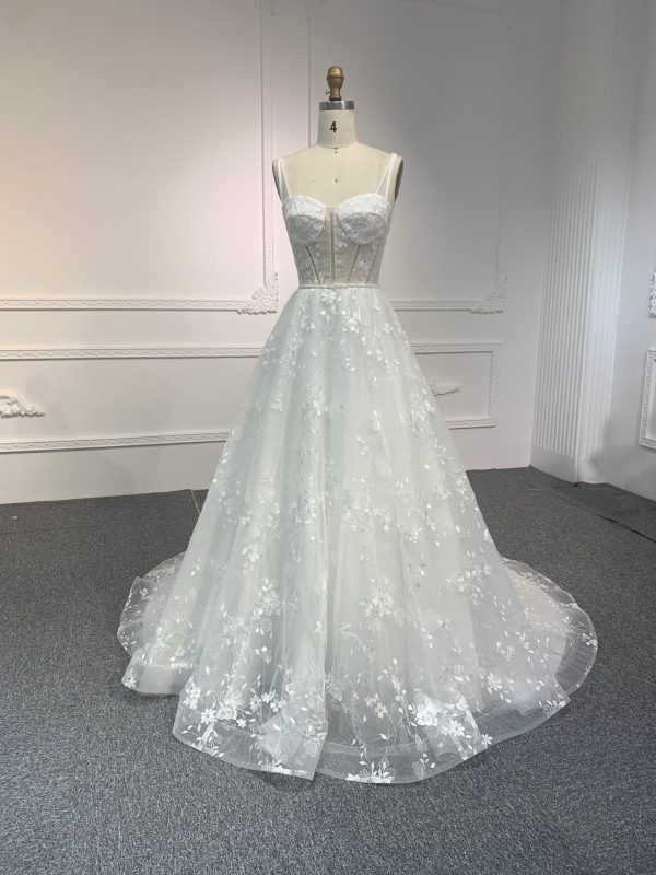 BYG#Y2309 LACE BEADINGS A LINE WEDDING DRESS WITH SMALL SHOULDER STRAP.