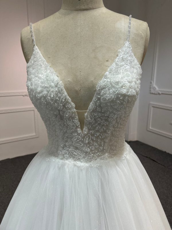 BYG#Y2310 DEEP V NECKLINE A LINE WEDDING DRESS WITH SMALL SHOULDER STRAP. - Image 4