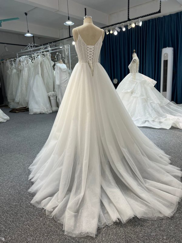 BYG#Y2310 DEEP V NECKLINE A LINE WEDDING DRESS WITH SMALL SHOULDER STRAP. - Image 3