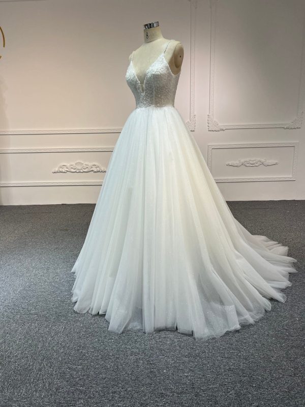 BYG#Y2310 DEEP V NECKLINE A LINE WEDDING DRESS WITH SMALL SHOULDER STRAP. - Image 2