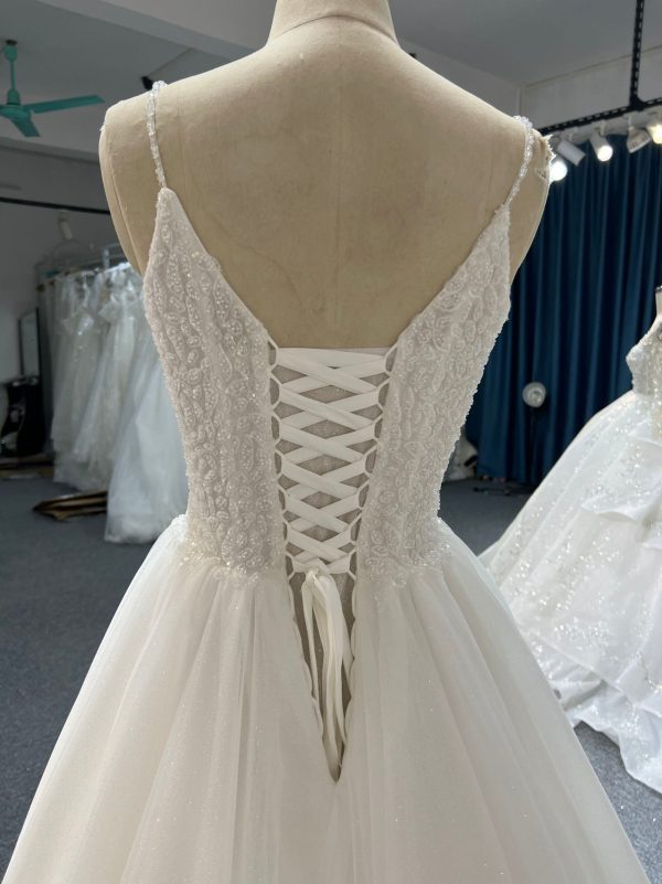 BYG#Y2310 DEEP V NECKLINE A LINE WEDDING DRESS WITH SMALL SHOULDER STRAP. - Image 5