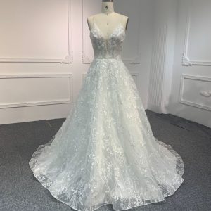 BYG#Y2313 DEEP V NECKLINE A LINE WEDDING DRESS WITH SMALL SHOULDER STRAP