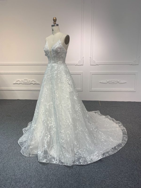 BYG#Y2313 DEEP V NECKLINE A LINE WEDDING DRESS WITH SMALL SHOULDER STRAP - Image 2