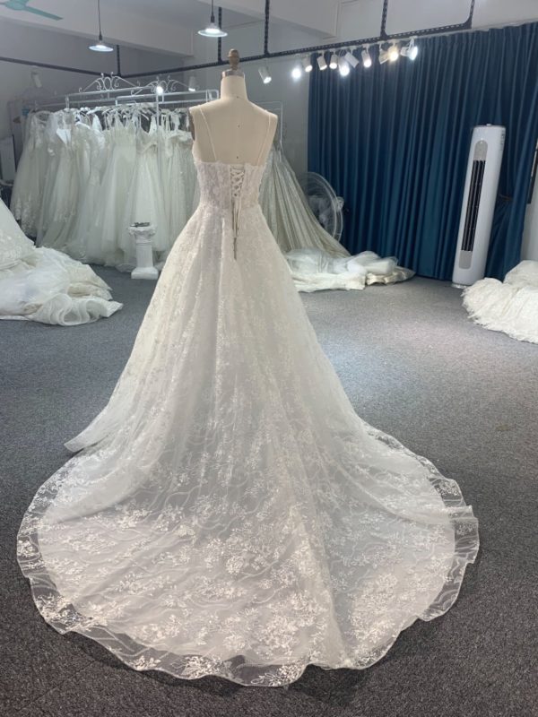 BYG#Y2313 DEEP V NECKLINE A LINE WEDDING DRESS WITH SMALL SHOULDER STRAP - Image 3