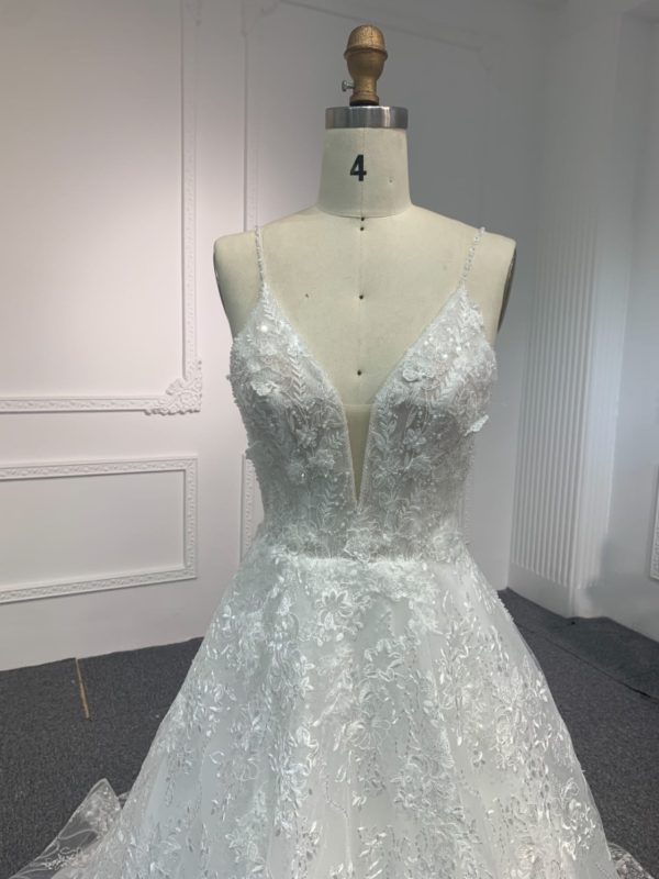 BYG#Y2313 DEEP V NECKLINE A LINE WEDDING DRESS WITH SMALL SHOULDER STRAP - Image 4