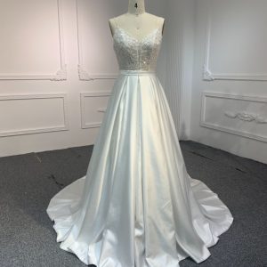 BYG#Y2317 HOT SALING LACE BEADING AND PREMIUM SATIN A-LINE WEDDING DRESS