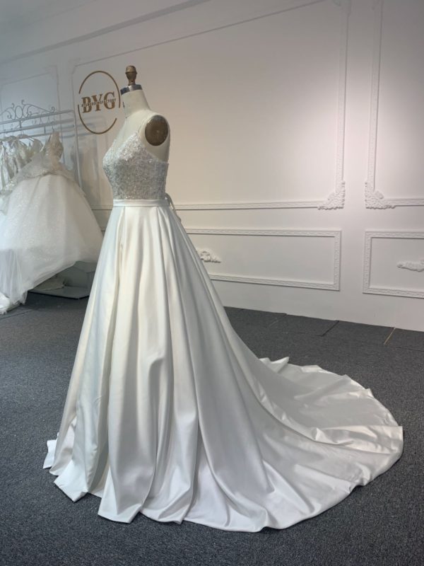 BYG#Y2317 HOT SALING LACE BEADING AND PREMIUM SATIN A-LINE WEDDING DRESS - Image 2