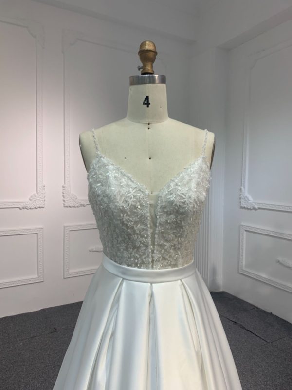 BYG#Y2317 HOT SALING LACE BEADING AND PREMIUM SATIN A-LINE WEDDING DRESS - Image 4