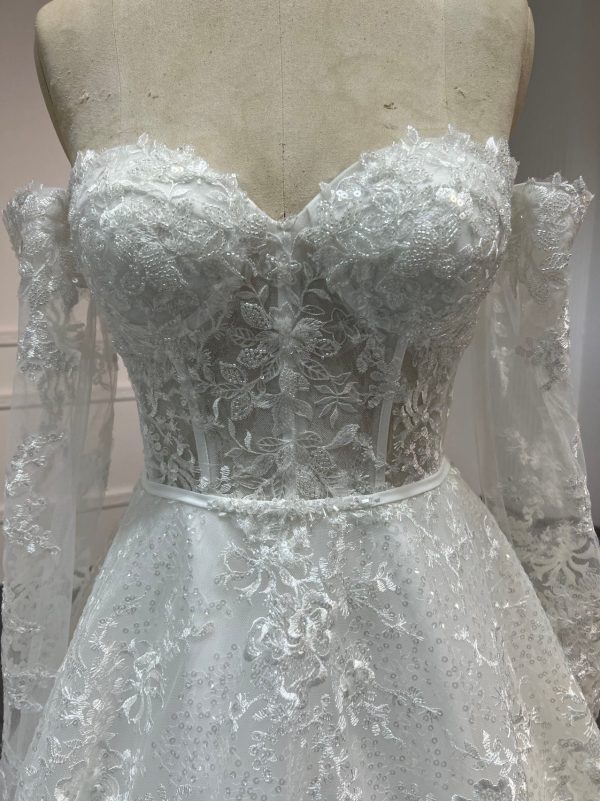 BYG#Y2319 LACE BEADINGS A LINE WEDDING DRESS WITH LONG SLEEVE - Image 4