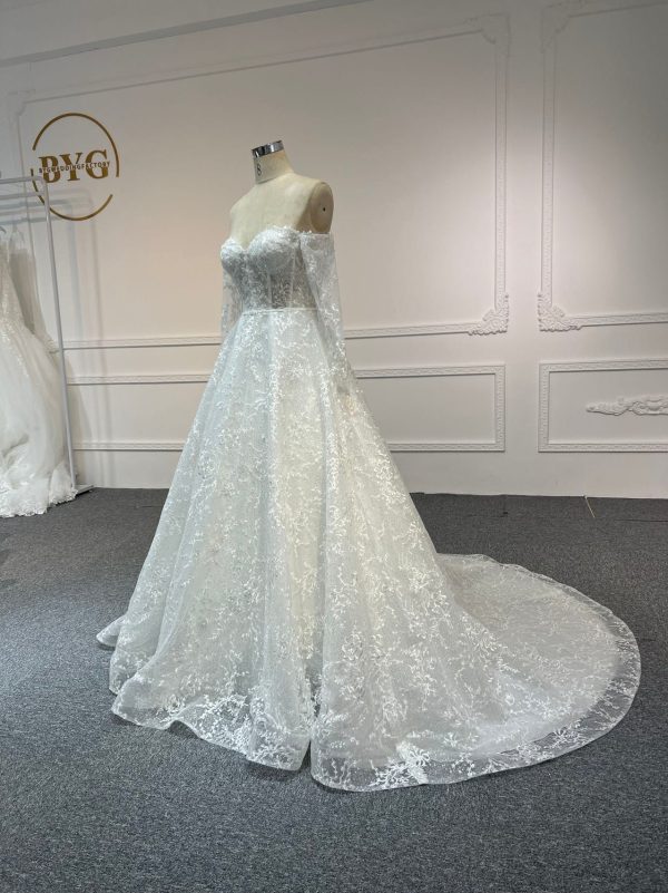 BYG#Y2319 LACE BEADINGS A LINE WEDDING DRESS WITH LONG SLEEVE - Image 2