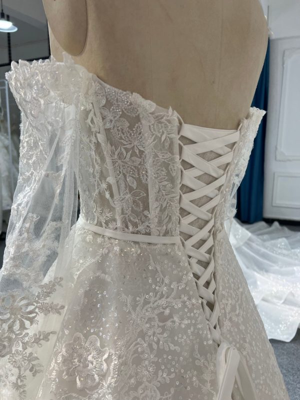BYG#Y2319 LACE BEADINGS A LINE WEDDING DRESS WITH LONG SLEEVE - Image 5