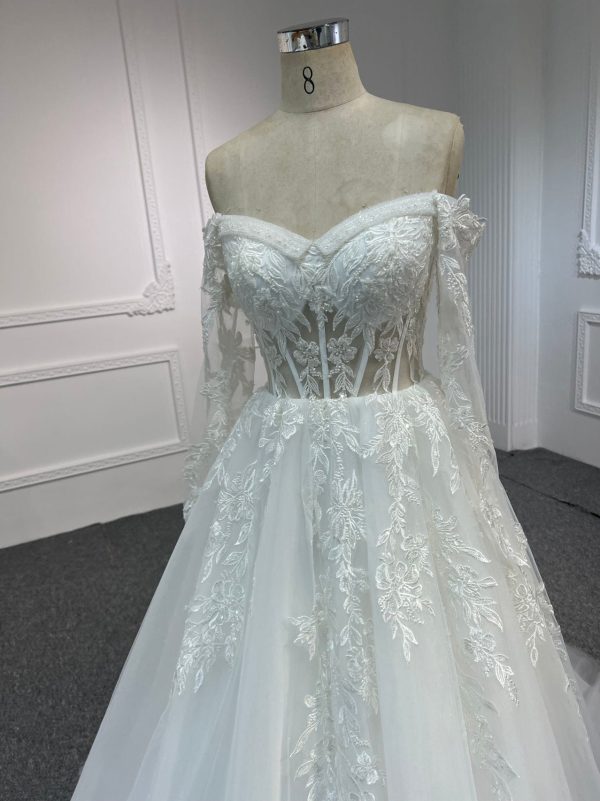 BYG#Y2322 LACE BEADINGS A LINE WEDDING DRESS - Image 4