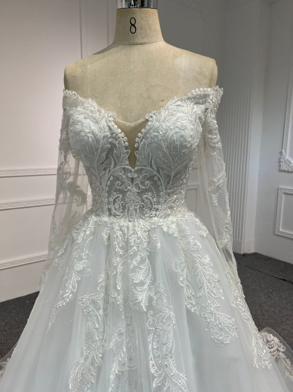 BYG#Y2323 LACE BEADINGS A LINE WEDDING DRESS WITH LONG SLEEVE - Image 2