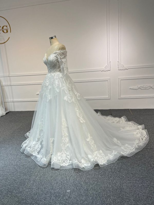 BYG#Y2323 LACE BEADINGS A LINE WEDDING DRESS WITH LONG SLEEVE - Image 3