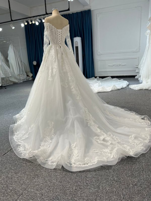 BYG#Y2323 LACE BEADINGS A LINE WEDDING DRESS WITH LONG SLEEVE - Image 4