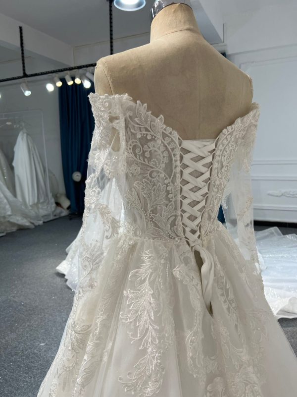 BYG#Y2323 LACE BEADINGS A LINE WEDDING DRESS WITH LONG SLEEVE - Image 5