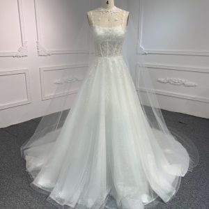 BYG#Y2326 LACE BEADINGS A LINE WEDDING DRESS WITH shawl
