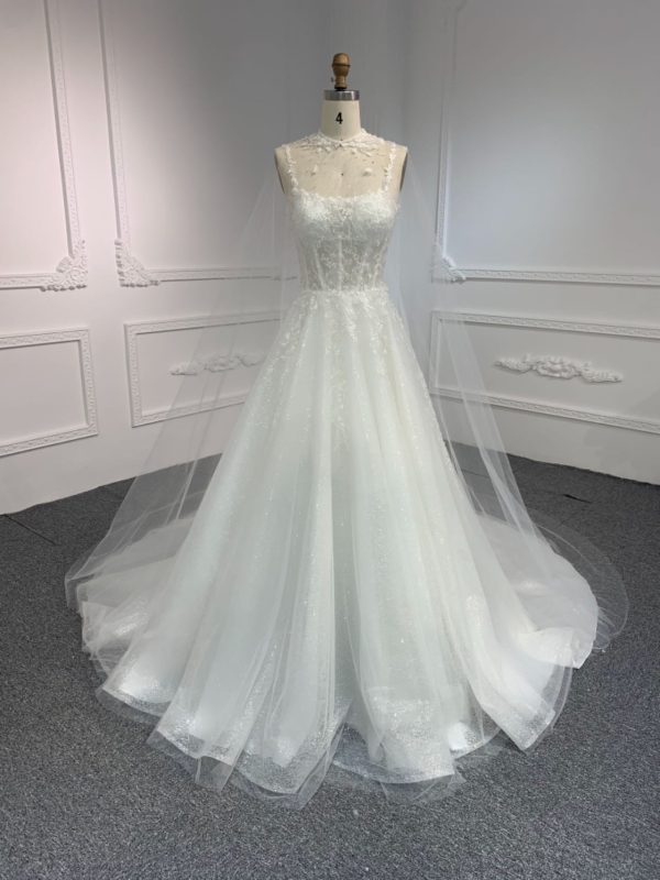 BYG#Y2326 LACE BEADINGS A LINE WEDDING DRESS WITH shawl