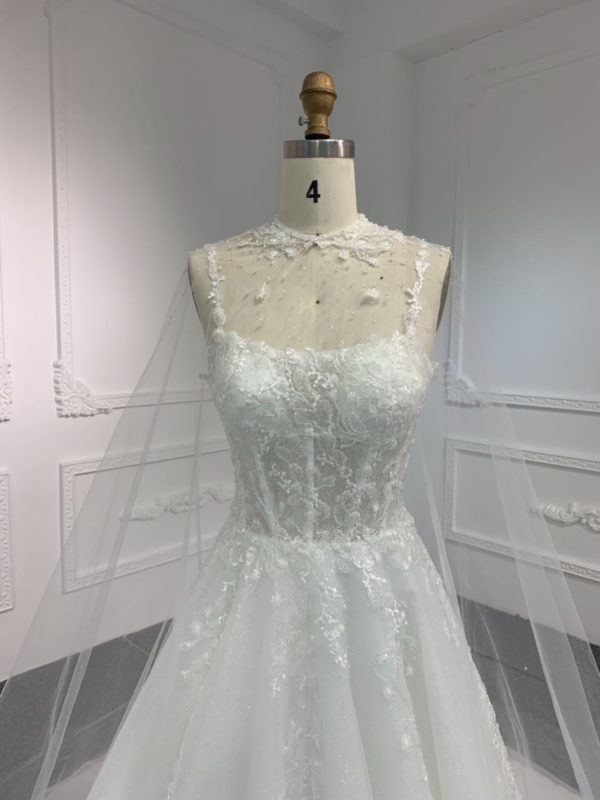BYG#Y2326 LACE BEADINGS A LINE WEDDING DRESS WITH shawl - Image 3