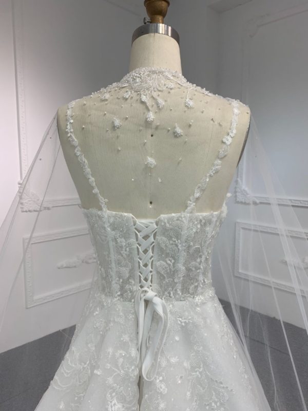 BYG#Y2326 LACE BEADINGS A LINE WEDDING DRESS WITH shawl - Image 4