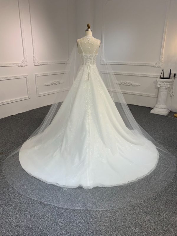 BYG#Y2326 LACE BEADINGS A LINE WEDDING DRESS WITH shawl - Image 2