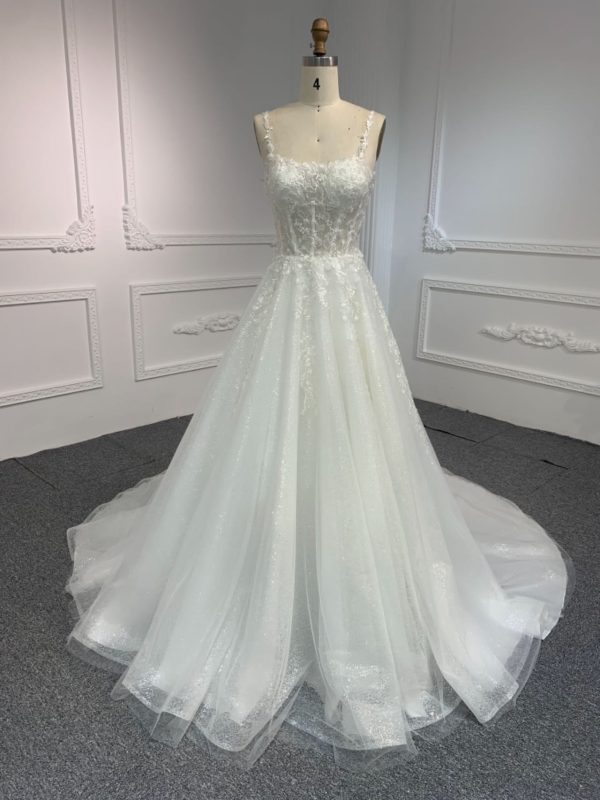 BYG#Y2326 LACE BEADINGS A LINE WEDDING DRESS WITH shawl - Image 5