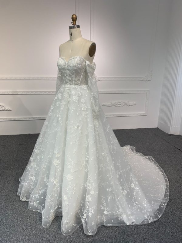 BYG#Y2327 LACE BEADINGS A LINE WEDDING DRESS WITH LONG SLEEVE - Image 2