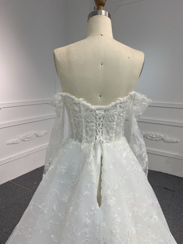BYG#Y2327 LACE BEADINGS A LINE WEDDING DRESS WITH LONG SLEEVE - Image 5