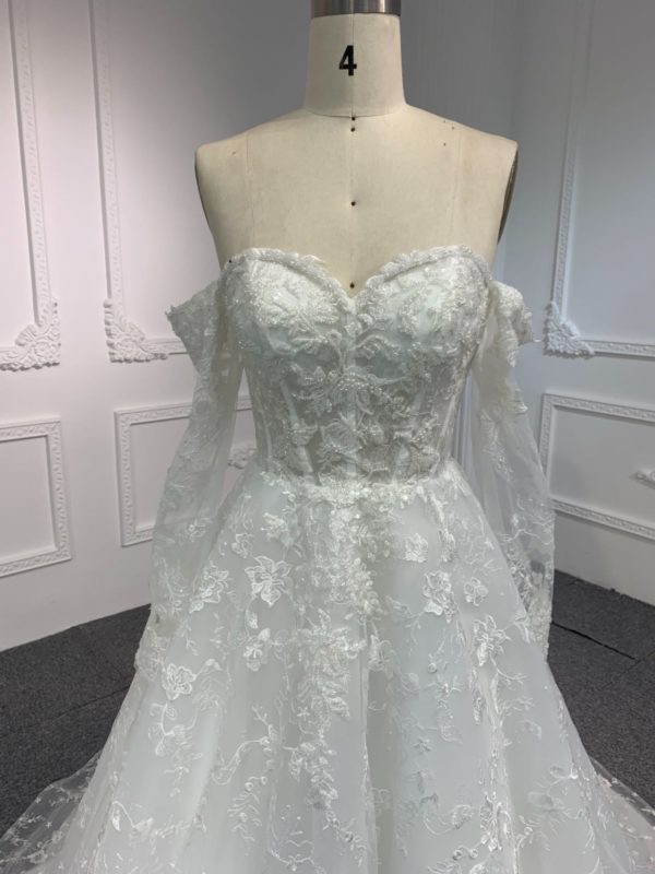 BYG#Y2327 LACE BEADINGS A LINE WEDDING DRESS WITH LONG SLEEVE - Image 4