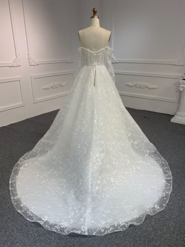 BYG#Y2327 LACE BEADINGS A LINE WEDDING DRESS WITH LONG SLEEVE - Image 3