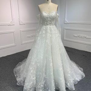 BYG#Y2327 LACE BEADINGS A LINE WEDDING DRESS WITH LONG SLEEVE
